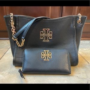 Black/Gold Tory Burch medium shoulder bag and matching zippy wallet - used